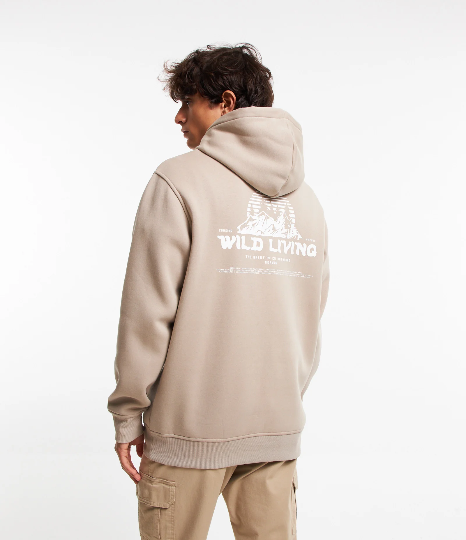 Blusão em Moletom com Capuz e Lettering Wild Living Bege - Imagem 2